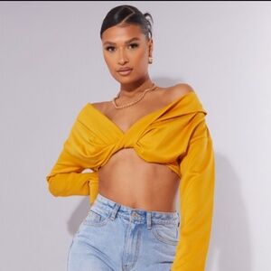 PrettyLittleThing Mustard Yellow Wrap Crop Top